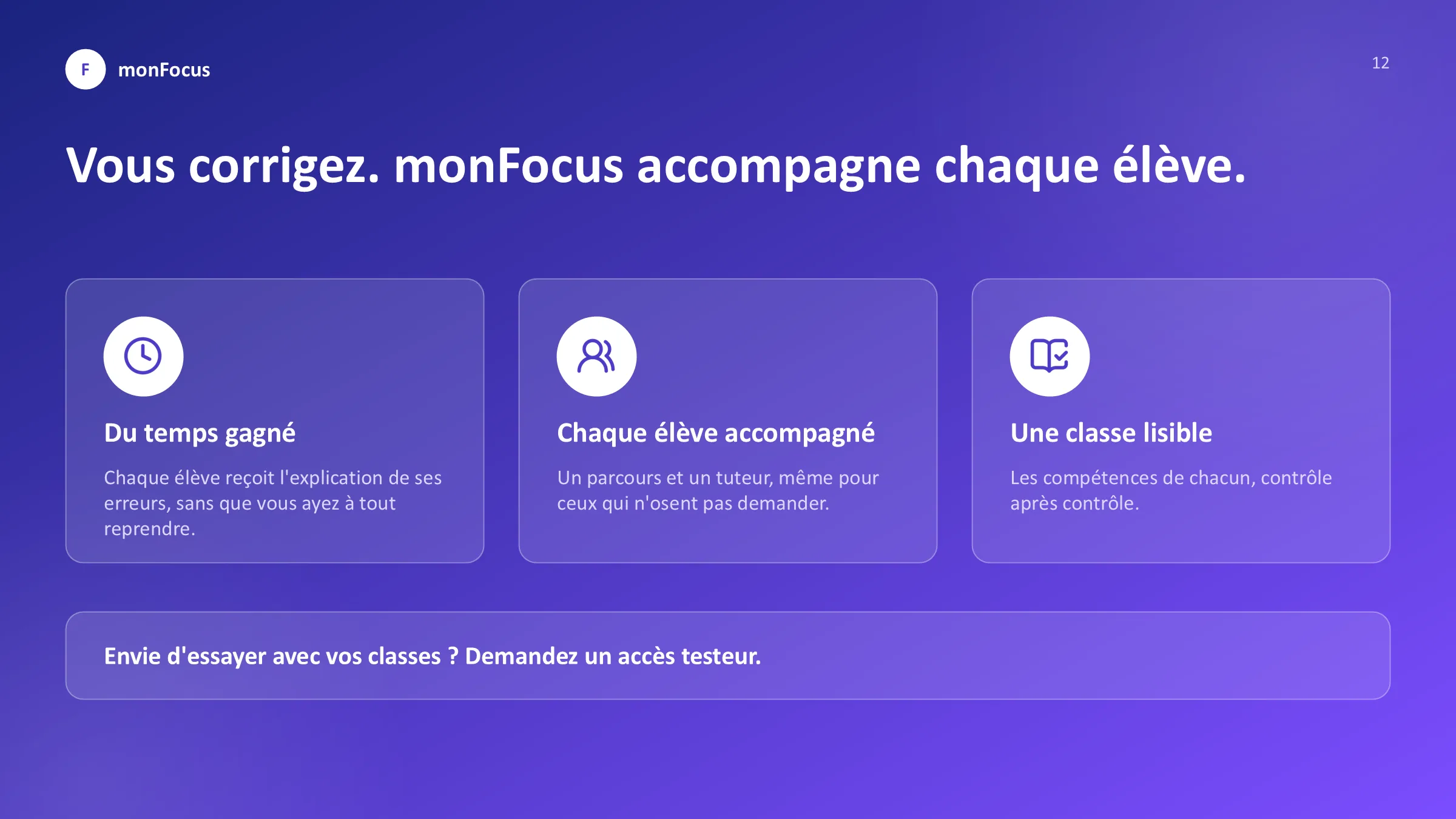 Vous corrigez. monFocus accompagne chaque élève.